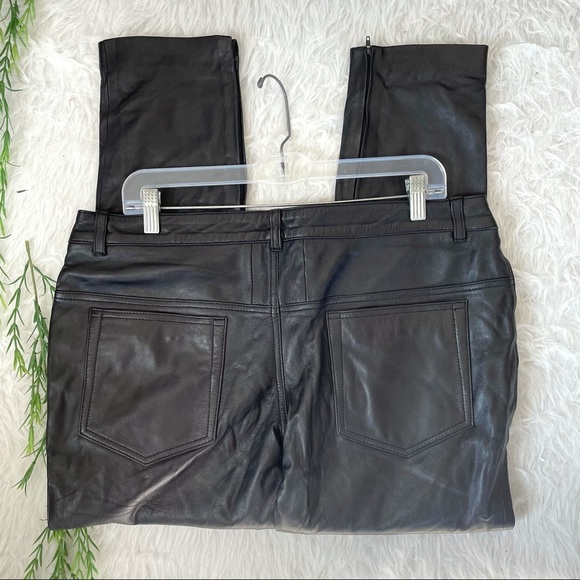 CREER New York 100% Lambskin Leather Black Moto Fitted Pants - Picture 3 of 8